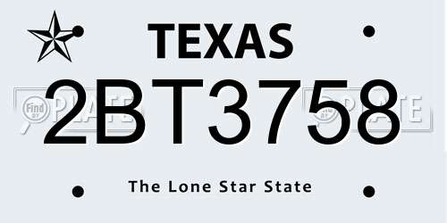 2BT3758 Texas License Plate