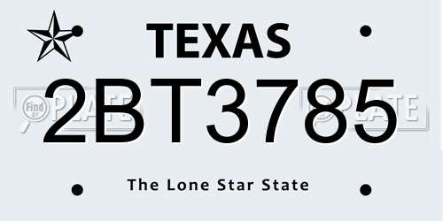 2BT3785 Texas License Plate