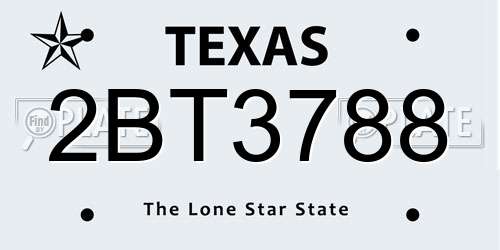 2BT3788 Texas License Plate