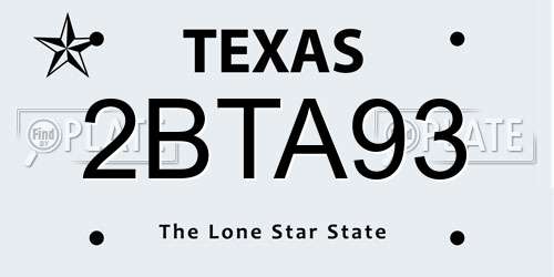 2BTA93 Texas License Plate