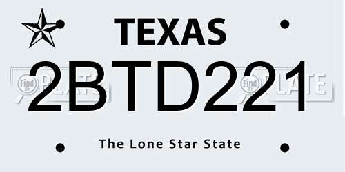 2BTD221 Texas License Plate