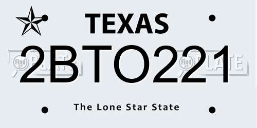 2BTO221 Texas License Plate