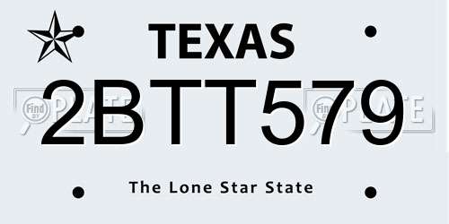 2BTT579 Texas License Plate
