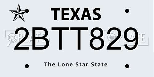 2BTT829 Texas License Plate