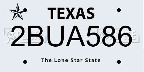 2BUA586 Texas License Plate