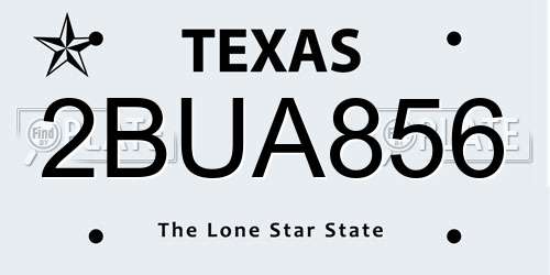 2BUA856 Texas License Plate