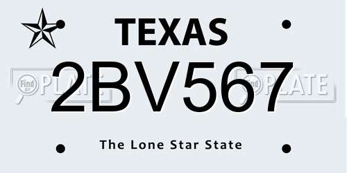 2BV567 Texas License Plate