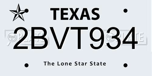 2BVT934 Texas License Plate