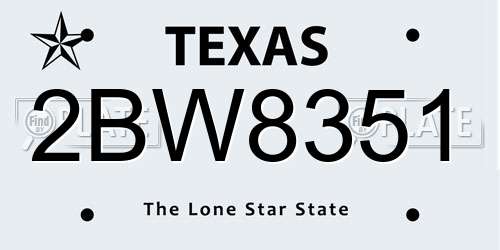 2BW8351 Texas License Plate