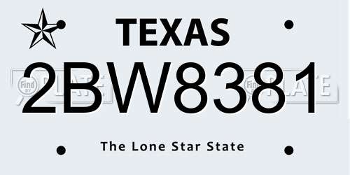 2BW8381 Texas License Plate