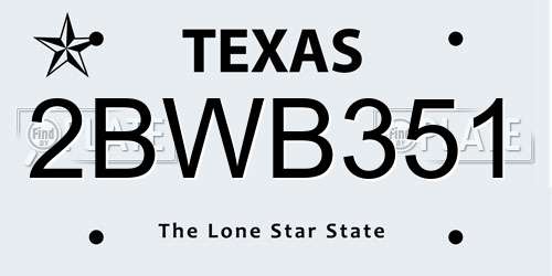 2BWB351 Texas License Plate