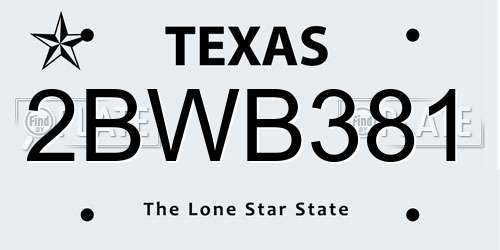 2BWB381 Texas License Plate