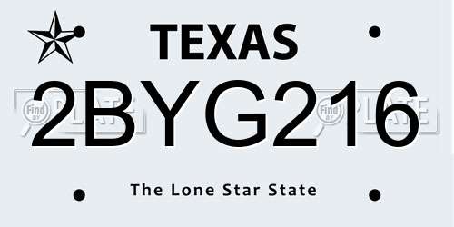 2BYG216 Texas License Plate