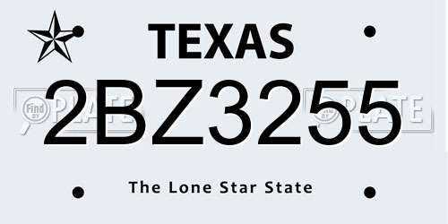2BZ3255 Texas License Plate