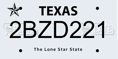 2BZD221 Texas License Plate