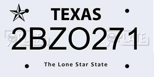 2BZO271 Texas License Plate