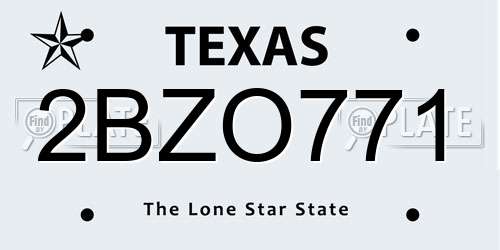 2BZO771 Texas License Plate