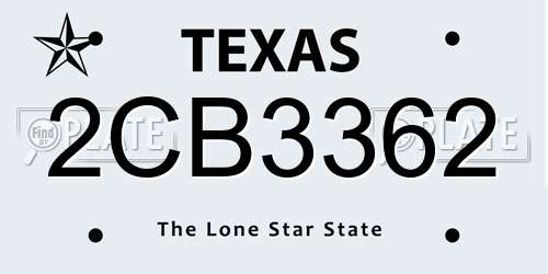 2CB3362 Texas License Plate