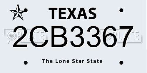 2CB3367 Texas License Plate