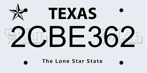 2CBE362 Texas License Plate