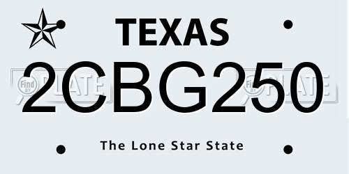 2CBG250 Texas License Plate