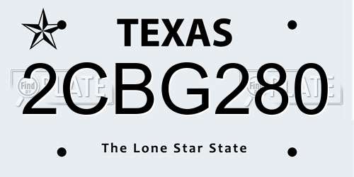 2CBG280 Texas License Plate