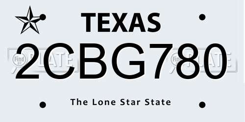 2CBG780 Texas License Plate