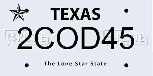 2COD45 Texas License Plate