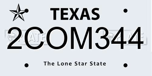 2COM344 Texas License Plate