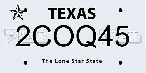 2COQ45 Texas License Plate