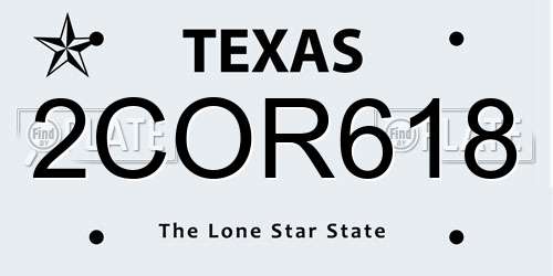 2COR618 Texas License Plate