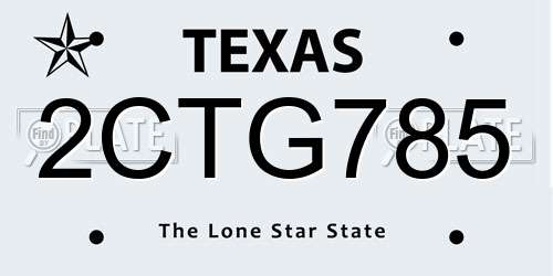 2CTG785 Texas License Plate