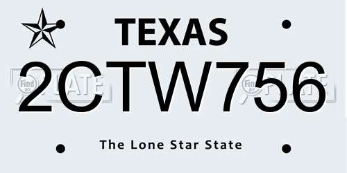 2CTW756 Texas License Plate