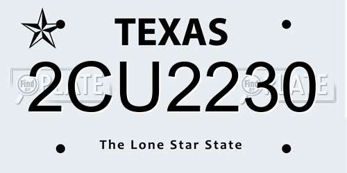 2CU2230 Texas License Plate