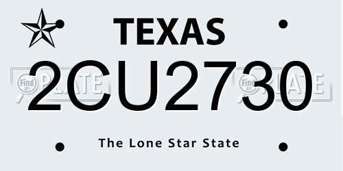 2CU2730 Texas License Plate