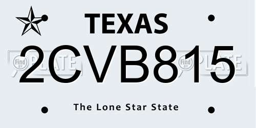 2CVB815 Texas License Plate