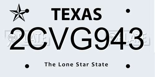 2CVG943 Texas License Plate