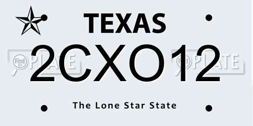 2CXO12 Texas License Plate