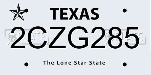 2CZG285 Texas License Plate