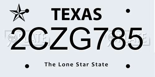 2CZG785 Texas License Plate