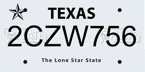 2CZW756 Texas License Plate