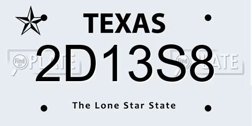 2D13S8 Texas License Plate