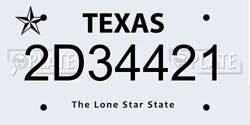 2D34421 Texas License Plate