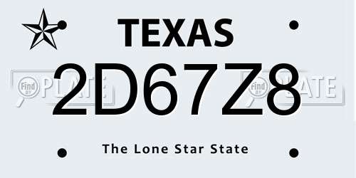 2D67Z8 Texas License Plate