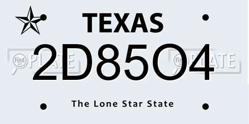 2D85O4 Texas License Plate