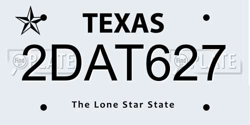 2DAT627 Texas License Plate