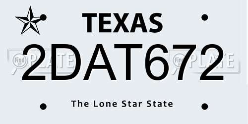2DAT672 Texas License Plate