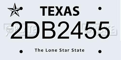 2DB2455 Texas License Plate