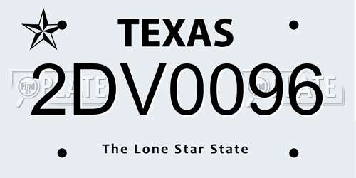 2DV0096 Texas License Plate