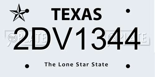 2DV1344 Texas License Plate